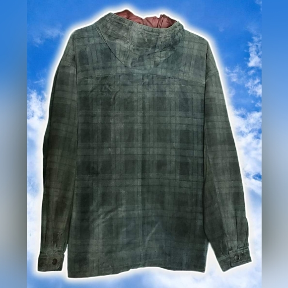 Vintage STRUCTURE Mens Leather Jacket Green Plaid Amazing! - Picture 2 of 4